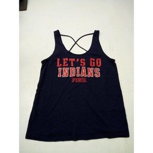 victoria's secret PINK Cleveland Indians racerback Tank Top Shirt Blue Medium